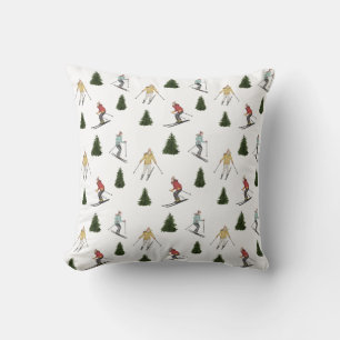 Coussin Motif de vacances festif de skieurs à l'aquarelle 