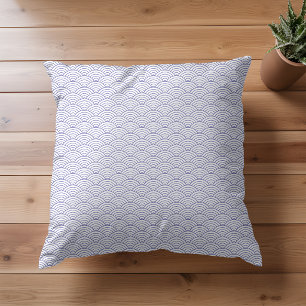 Coussin Motif de vague japonaise blanc moderne Pervenche