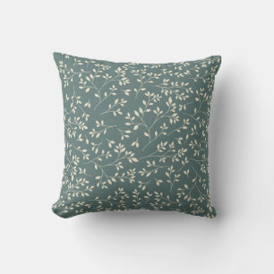 Coussin Motif de vigne botanique vert sauge et crème