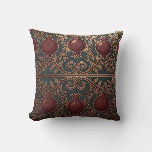 Coussin Motif de vigne de grenade vert foncé orné or