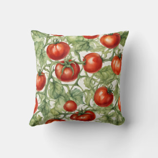 Coussin Motif de vigne de tomate à l'aquarelle | Jardin bo