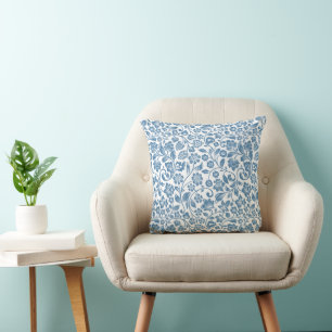 Coussin Motif de vignes florales bleues et blanches orné