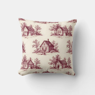 Coussin Motif de village toile de Bourgogne vintage