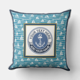 Coussin Motif de voilier nautique et emblème d'ancre