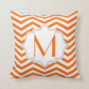 Coussin Motif de zigzag de chevron blanc orange