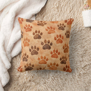 Coussin Motif d'empreinte de patte à l'aquarelle rustique