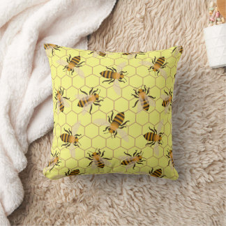 Coussin Motif des abeilles miel, Arrière - plan jaune