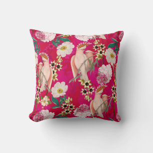 Coussin Motif des fleurs et oiseaux tropicaux de Redouté