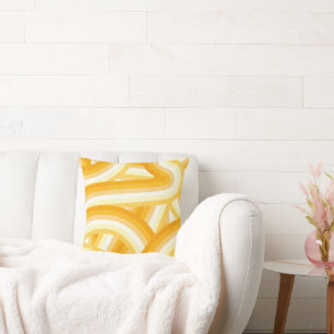 Coussin Motif des rayures arc-en-ciel jaune rétro