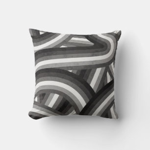 Coussin Motif des rayures arc-en-ciel noir/gris rétro