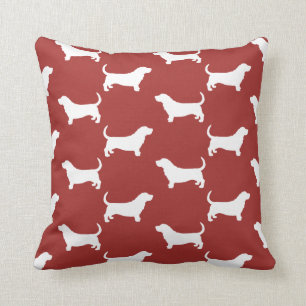 Coussin Motif des silhouettes Basset Hound Rouge et Blanc