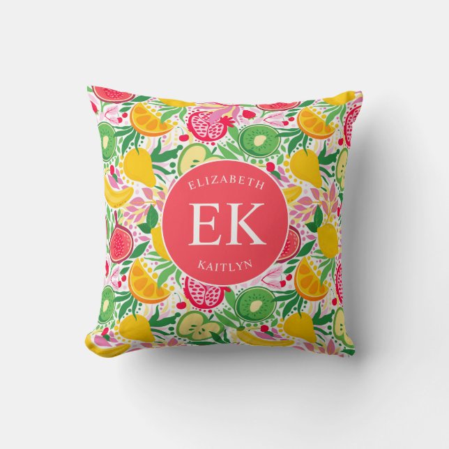 Coussin Motif d'été pour le Monogramme de fruits tropicaux (Recto)