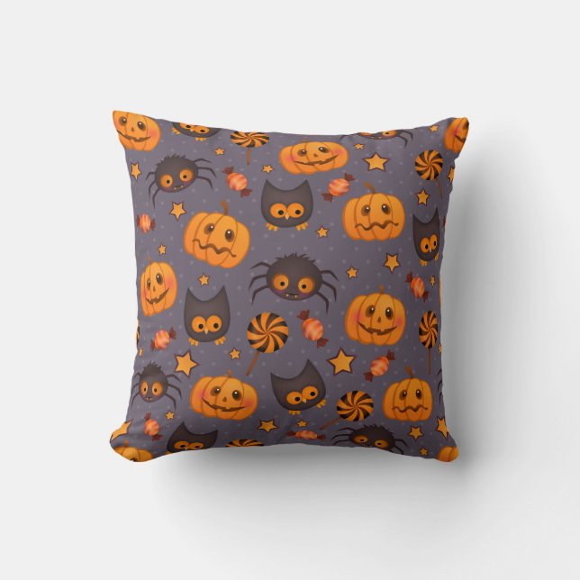 Coussin Motif d'Halloween mignon Arrière - plan pourpre (Recto)