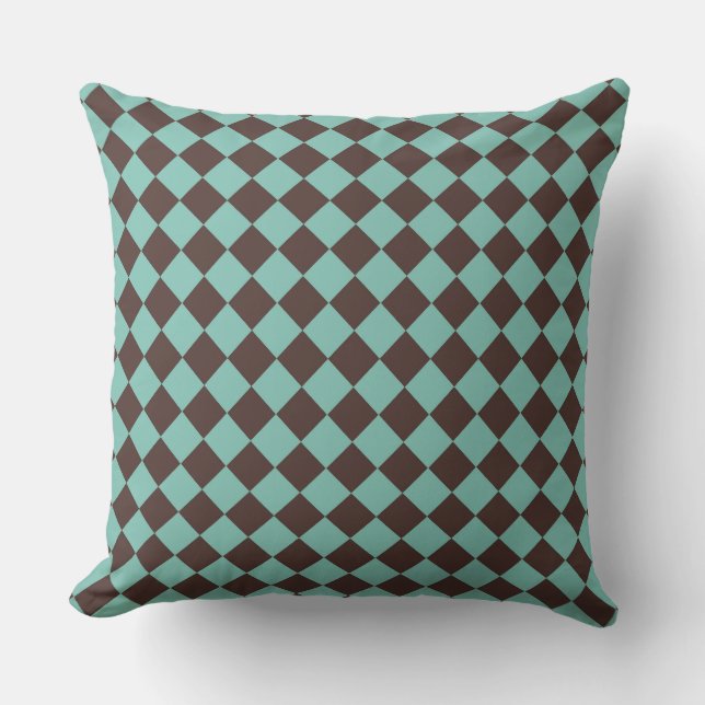 Coussin Motif diamant Brown Turquoise Checker  (Recto)