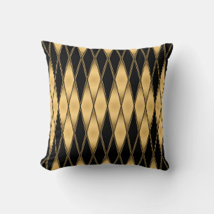 Coussin Motif diamant : motif élégant noir or.