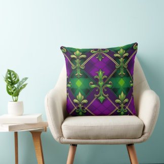 COUSSIN MOTIF DIAMANTÉ VERT ET VIOLET ORNÉ
