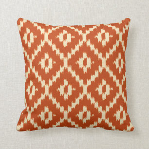 Coussin Motif d'Ikat - mandarine et corail