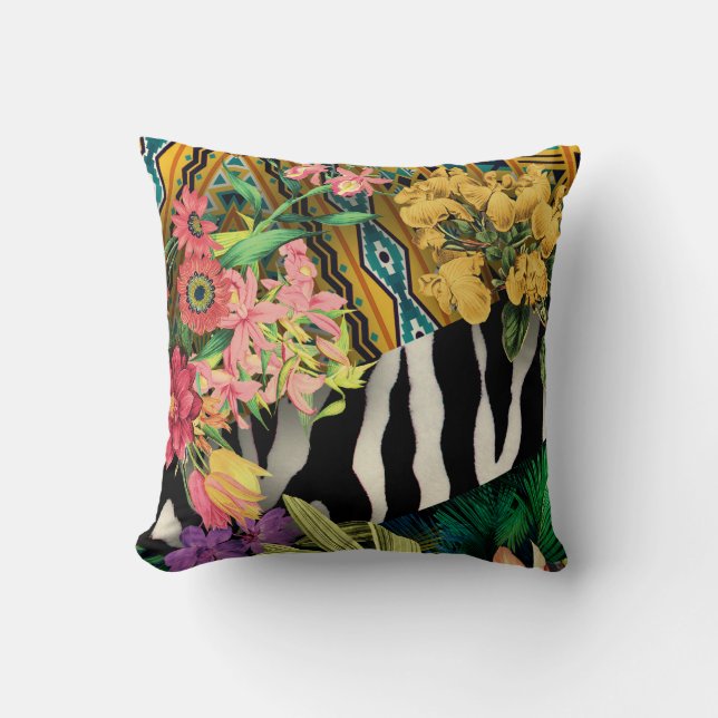 Coussin Motif d'impression couleur rose floral zèbre indie (Recto)