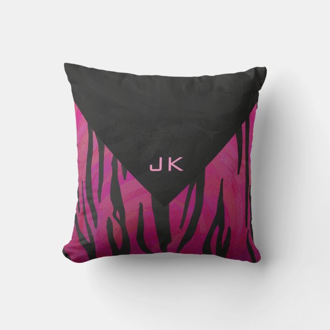 Coussin Motif d'impression monogramme rose et noir (Recto)