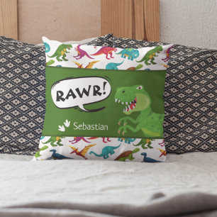 Coussin Motif Dinosaure coloré avec le nom T-Rex Green