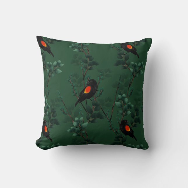 Coussin Motif d'oiseau-noir à ailes rouges (Recto)
