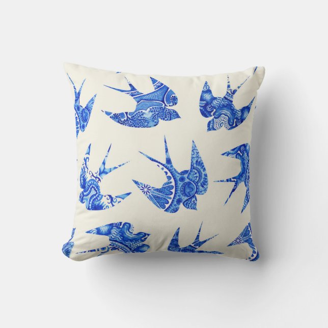 Coussin Motif d'oiseaux d'eau de l'hirondelle bleue (Recto)