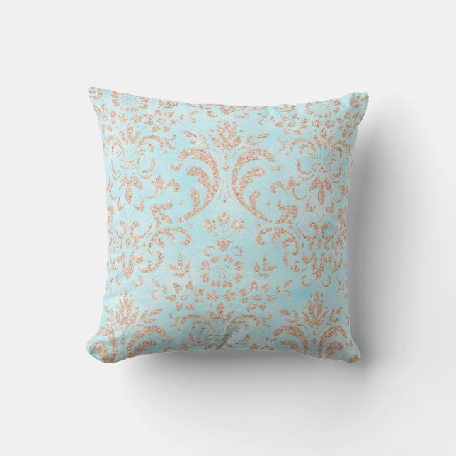 Coussin Motif d'or Aqua Blue Rose (Recto)