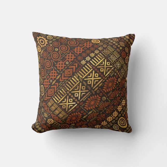 Coussin Motif d'origine africaine- marron et or #5 (Recto)