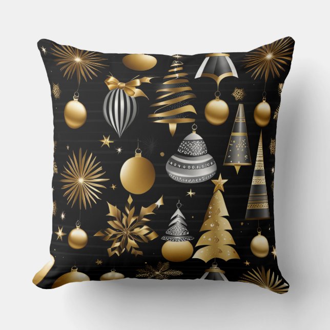 Coussin Motif D'Ornements De Vacances Argent Et Or (Recto)