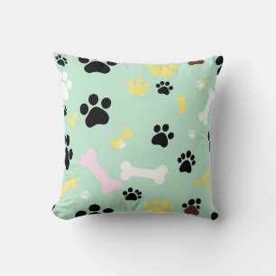 Coussin Motif d'os d'empreintes de pattes de chien