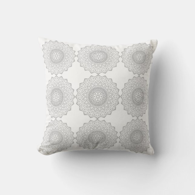 Coussin Motif du Cercle Mandala noir blanc (Recto)