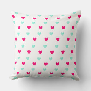 Coussin Motif du Coeur Bleu et Rouge sur Blanc