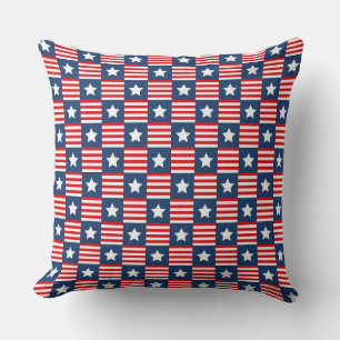 Coussin Motif du drapeau patriotique rouge, blanc et bleu 