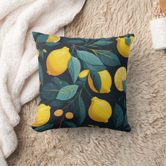 Coussin Motif du jardin de citron. Agrumes tropicaux jaune (Couverture)