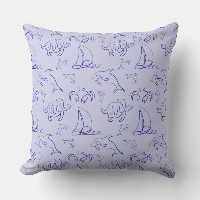 Coussin Motif d'une ligne d'animal marin et voilier (Recto)