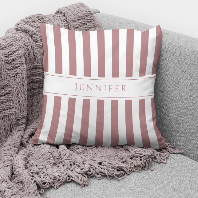 Coussin Motif Dusty Rose Rose & White Stripes Nom (Créateur téléchargé)