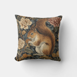 Coussin Motif Écureuil et Fleurs Vintage