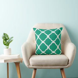 Coussin Motif élégant à quatre feuilles en vert émeraude