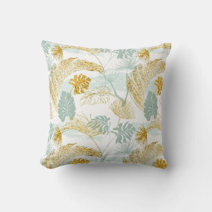 Coussin Motif élégant de feuilles jaunes et bleues