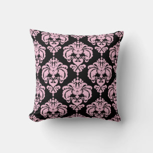 Coussin Motif élégant moderne damassé rose clair et noir