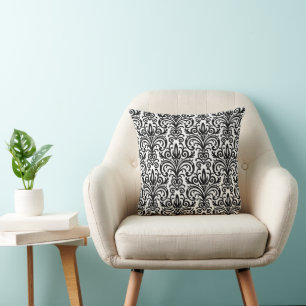 Coussin Motif élégant orné damassé noir et blanc