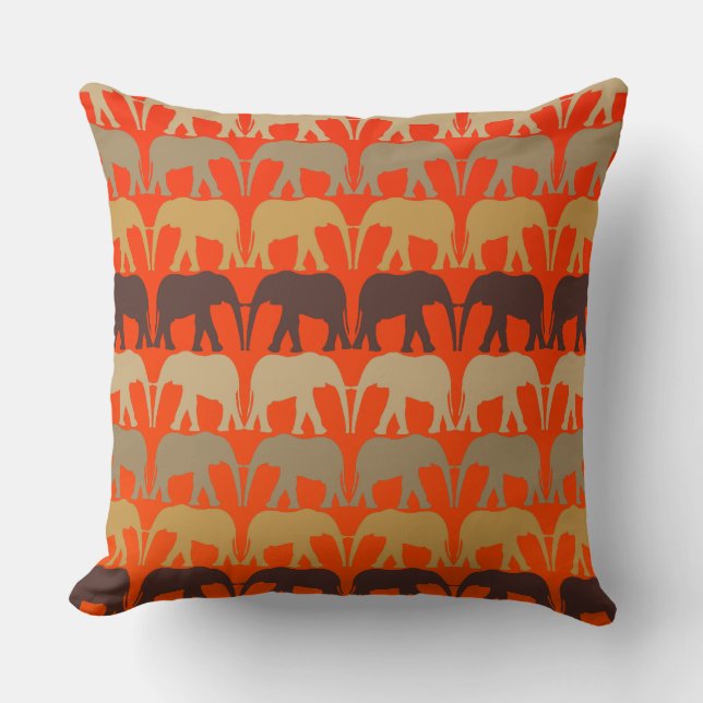 Coussin Motif Eléphant Sur Le Coucher De Soleil Orange (Recto)