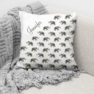 Coussin Motif éléphant vintage Nom personnalisé