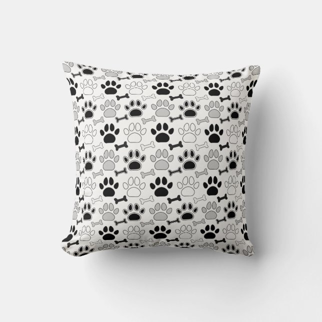 Coussin Motif Empreintes de Patte de Chien et Os (Recto)