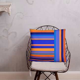 Coussin Motif en bande verticale et horizontale orange/ble