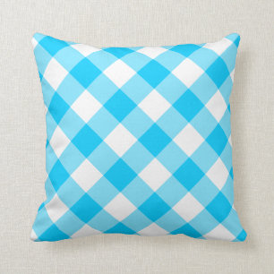 Coussin Motif en diagonale bleu et blanc Aqua En vichy