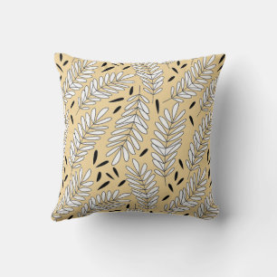 Coussin Motif en feuille noire et blanche avec arrière - p