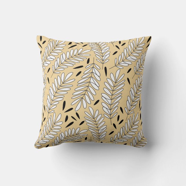 Coussin Motif en feuille noire et blanche avec arrière - p (Verso)