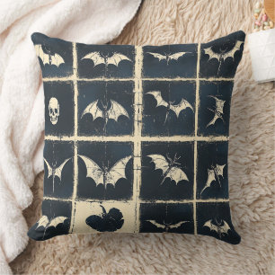 Coussin Motif en jean gothique grunge avec chauves-souris