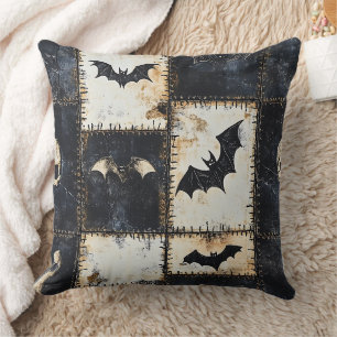 Coussin Motif en jean gothique grunge avec chauves-souris